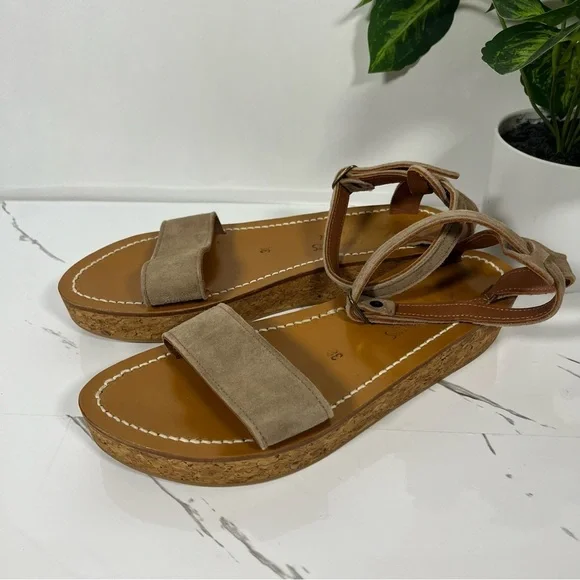 K. Jacques St. Tropez Women’s Strappy Platform Sandal Beige Suede Staps Size 7.5 - Picture 6 of 11